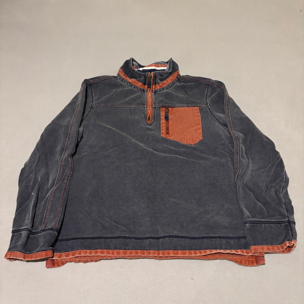 Fat Face The Airlie Mens Medium 1/4 Zip Pullover Sweatshirt‎ Navy Orange Trim